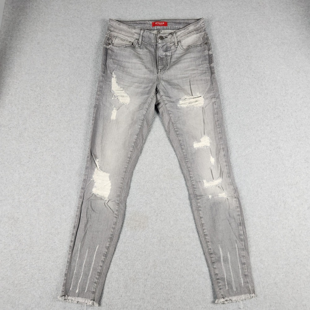 Guess Jeans Womens 27 Gray Denim Cotton Streetwear Skinny Distressed Raw Hem